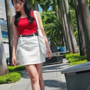 Visualprompt.org realistic ai girl wearing a white denim skirt. 3986cb7686
