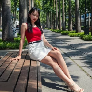 Visualprompt.org realistic ai girl wearing a white denim skirt. 49f90a6661