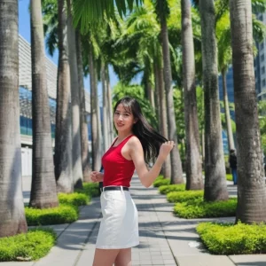 Visualprompt.org realistic ai girl wearing a white denim skirt. f14084296f