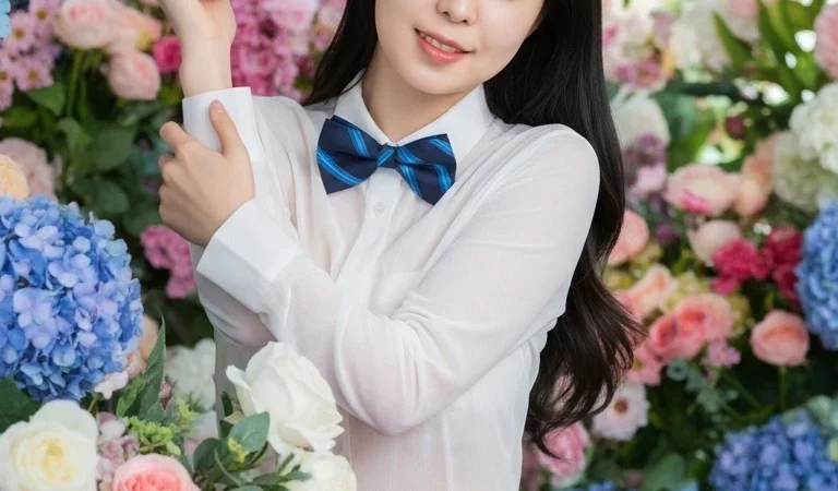 Ai lookbook yeonhee uniform bow tie hydrangea portrait romantic12