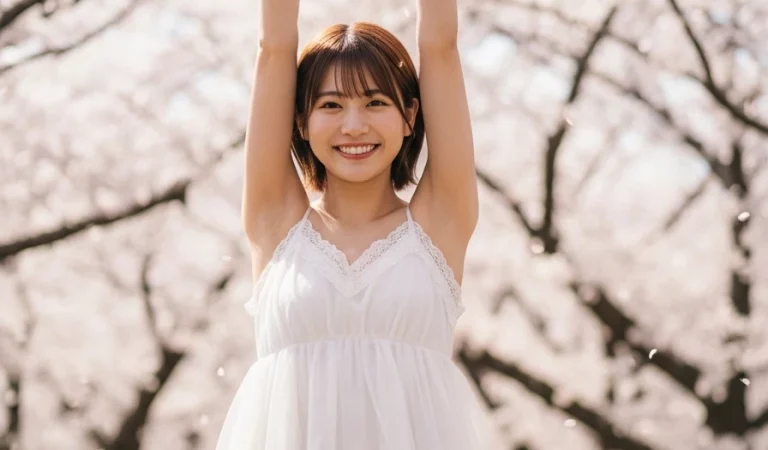 Cherry blossom v sign portrait