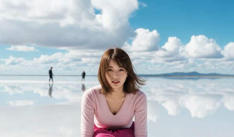 Japanese woman salt flats cinematic photo