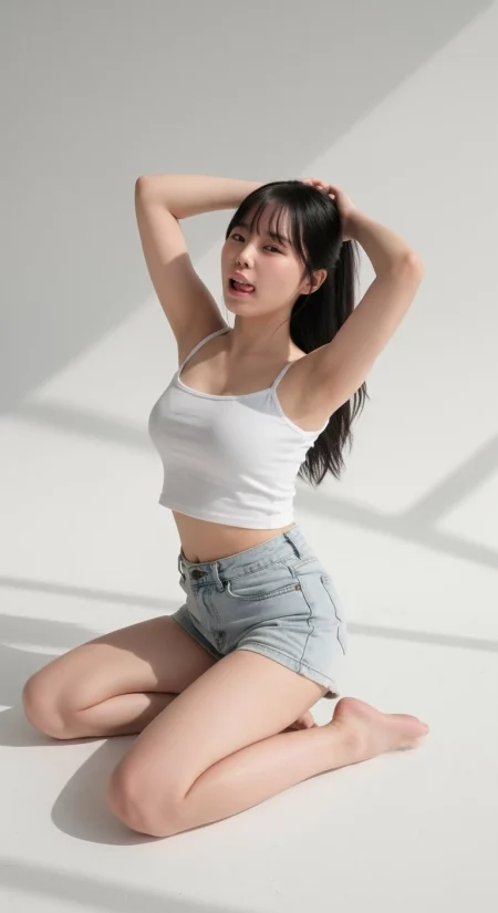 Korean woman playfully sticking out tongue