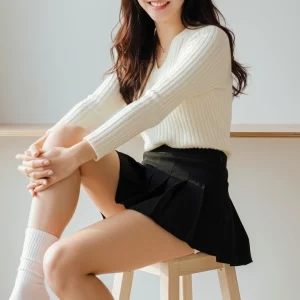 Visualprompt.org black flare skirt, knit top, and white socks snapshot 63e6f11a47