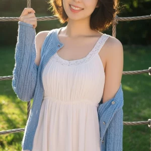Visualprompt.org snapshot of a model in a chiffon one piece dress at a park 019dbd69dd