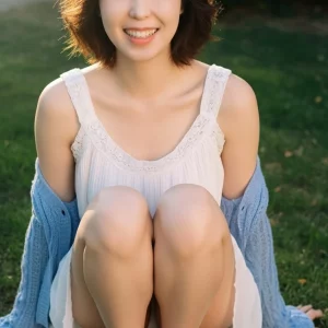 Visualprompt.org snapshot of a model in a chiffon one piece dress at a park 0341508408