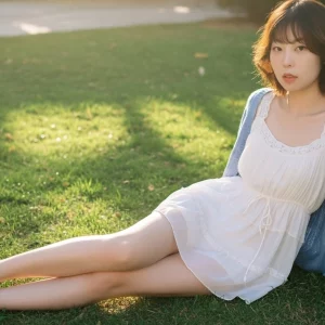 Visualprompt.org snapshot of a model in a chiffon one piece dress at a park 0a03ea2d27