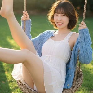 Visualprompt.org snapshot of a model in a chiffon one piece dress at a park 0c013e955e