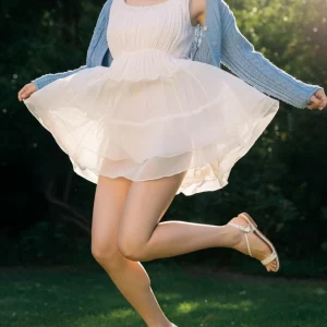 Visualprompt.org snapshot of a model in a chiffon one piece dress at a park 21f347dbbb