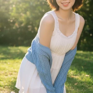 Visualprompt.org snapshot of a model in a chiffon one piece dress at a park 252d02ca11