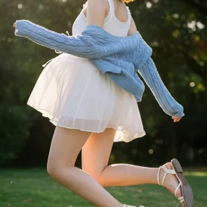 Visualprompt.org snapshot of a model in a chiffon one piece dress at a park 28b1b0685a