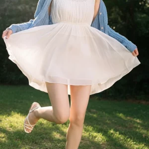 Visualprompt.org snapshot of a model in a chiffon one piece dress at a park 2b3bbb1a91