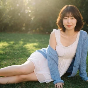 Visualprompt.org snapshot of a model in a chiffon one piece dress at a park 33721bf2c6