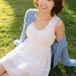 Visualprompt.org snapshot of a model in a chiffon one piece dress at a park 351feb89b7