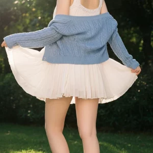 Visualprompt.org snapshot of a model in a chiffon one piece dress at a park 52870a88f6