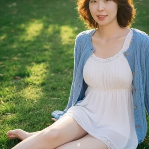 Visualprompt.org snapshot of a model in a chiffon one piece dress at a park 5aaf907ebf
