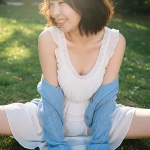Visualprompt.org snapshot of a model in a chiffon one piece dress at a park 61daccd796