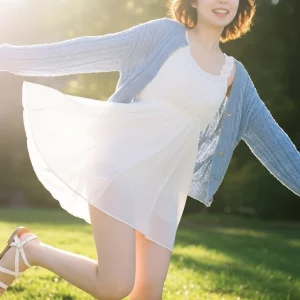 Visualprompt.org snapshot of a model in a chiffon one piece dress at a park 66f411c54d