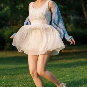 Visualprompt.org snapshot of a model in a chiffon one piece dress at a park 69176b74cc