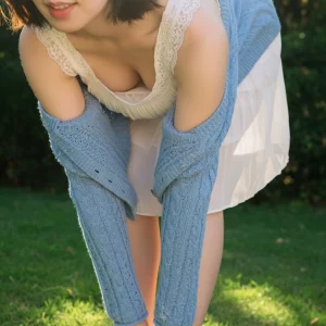 Visualprompt.org snapshot of a model in a chiffon one piece dress at a park 6d49133713