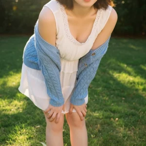 Visualprompt.org snapshot of a model in a chiffon one piece dress at a park 812568c8ee