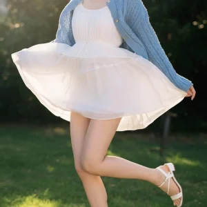 Visualprompt.org snapshot of a model in a chiffon one piece dress at a park 8687fada22