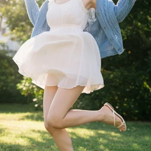 Visualprompt.org snapshot of a model in a chiffon one piece dress at a park 889796d3f3