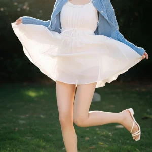 Visualprompt.org snapshot of a model in a chiffon one piece dress at a park a6f9d4a01a
