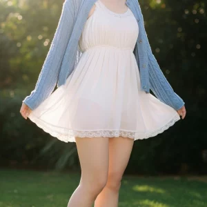 Visualprompt.org snapshot of a model in a chiffon one piece dress at a park b4742eed2d
