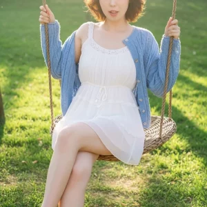 Visualprompt.org snapshot of a model in a chiffon one piece dress at a park e42f54c298