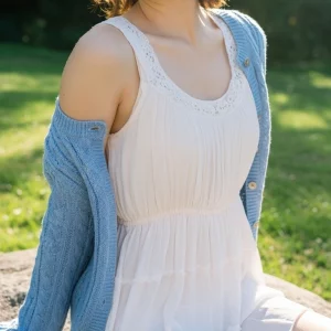 Visualprompt.org snapshot of a model in a chiffon one piece dress at a park e74a203cad