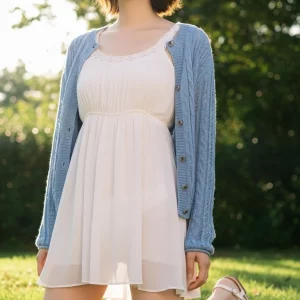 Visualprompt.org snapshot of a model in a chiffon one piece dress at a park edfe21f8a3