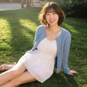 Visualprompt.org snapshot of a model in a chiffon one piece dress at a park fe1182e14d