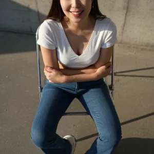 Visualprompt.org woman who looks good in a white t shirt and jeans 53acc15b8e