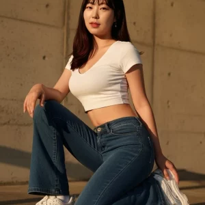 Visualprompt.org woman who looks good in a white t shirt and jeans 6a0957c653
