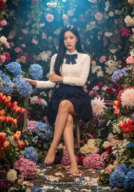 Woman bow tie hydrangea portrait romantic