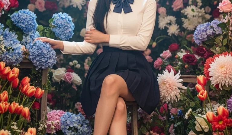 Woman bow tie hydrangea portrait romantic