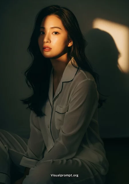 Woman organza pajama set moody lighting