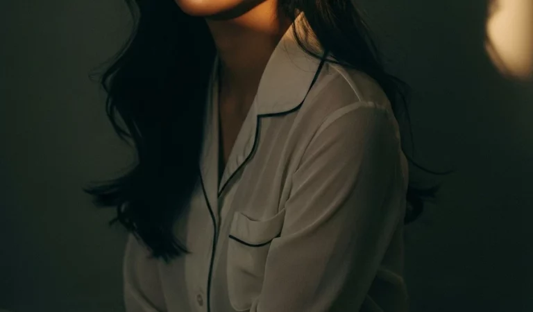 Woman organza pajama set moody lighting