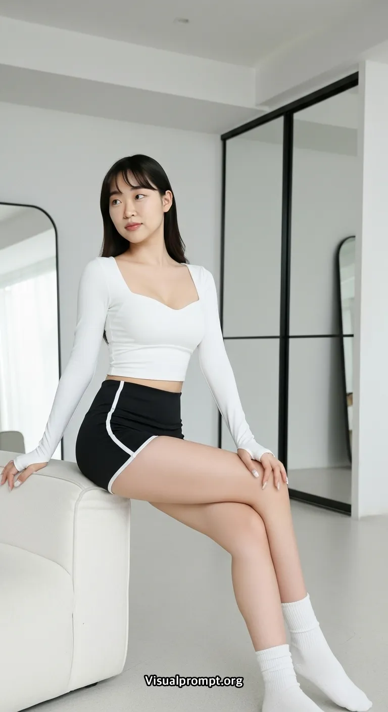 Korean woman gym shorts low angle dutch stretch pose 16