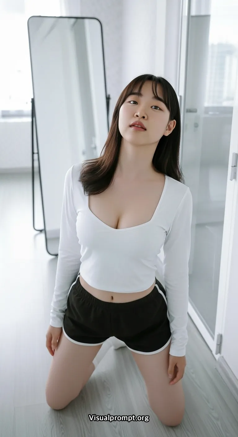 Korean woman gym shorts low angle dutch stretch pose 22