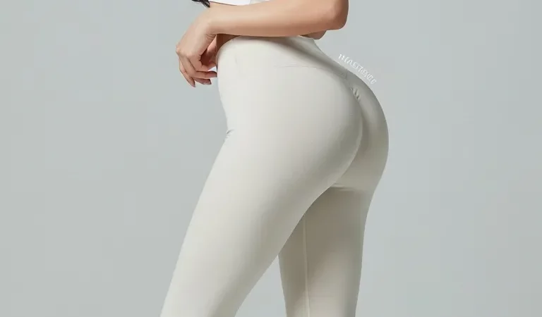 Korean woman ivory leggings crew socks dynamic hip pose studio