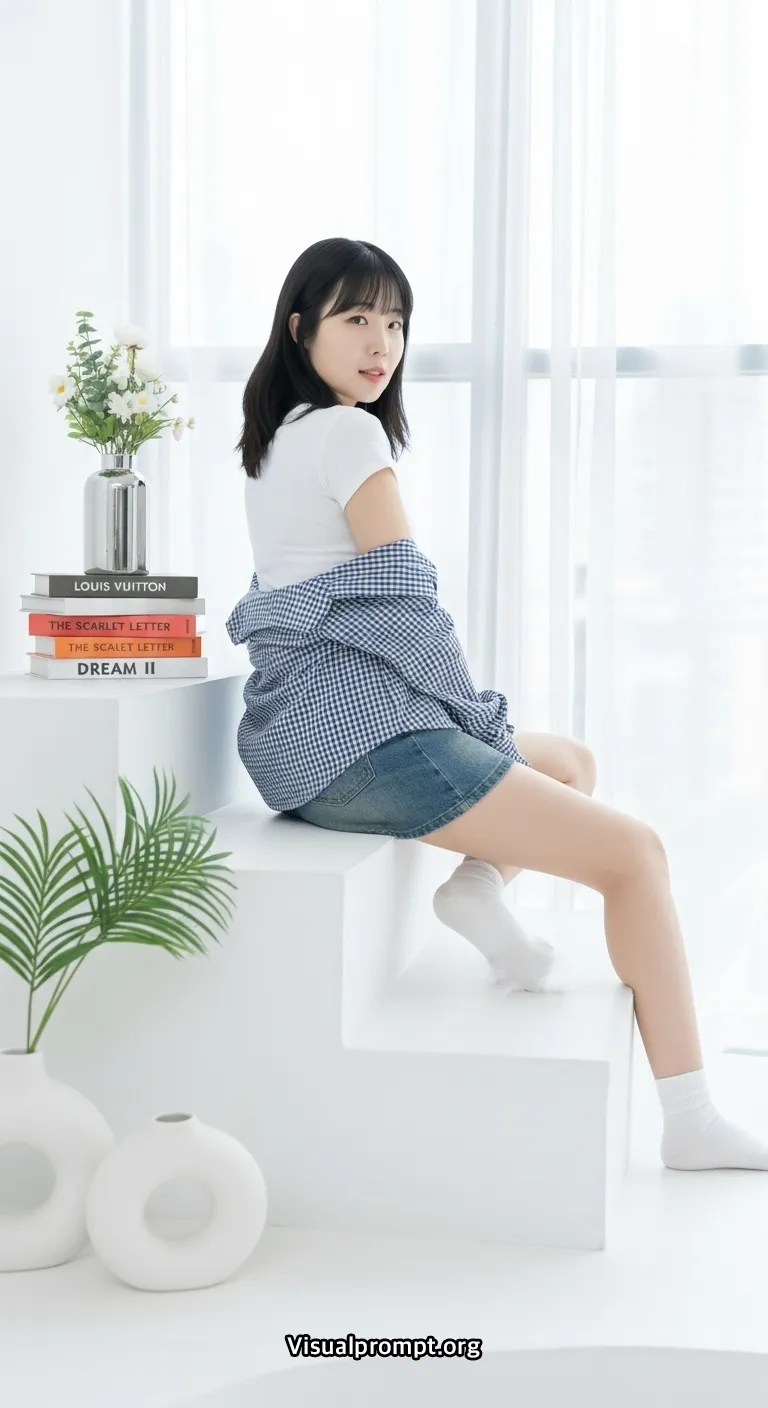 Visualprompt.org white tshirt denim skirt studio snap 12