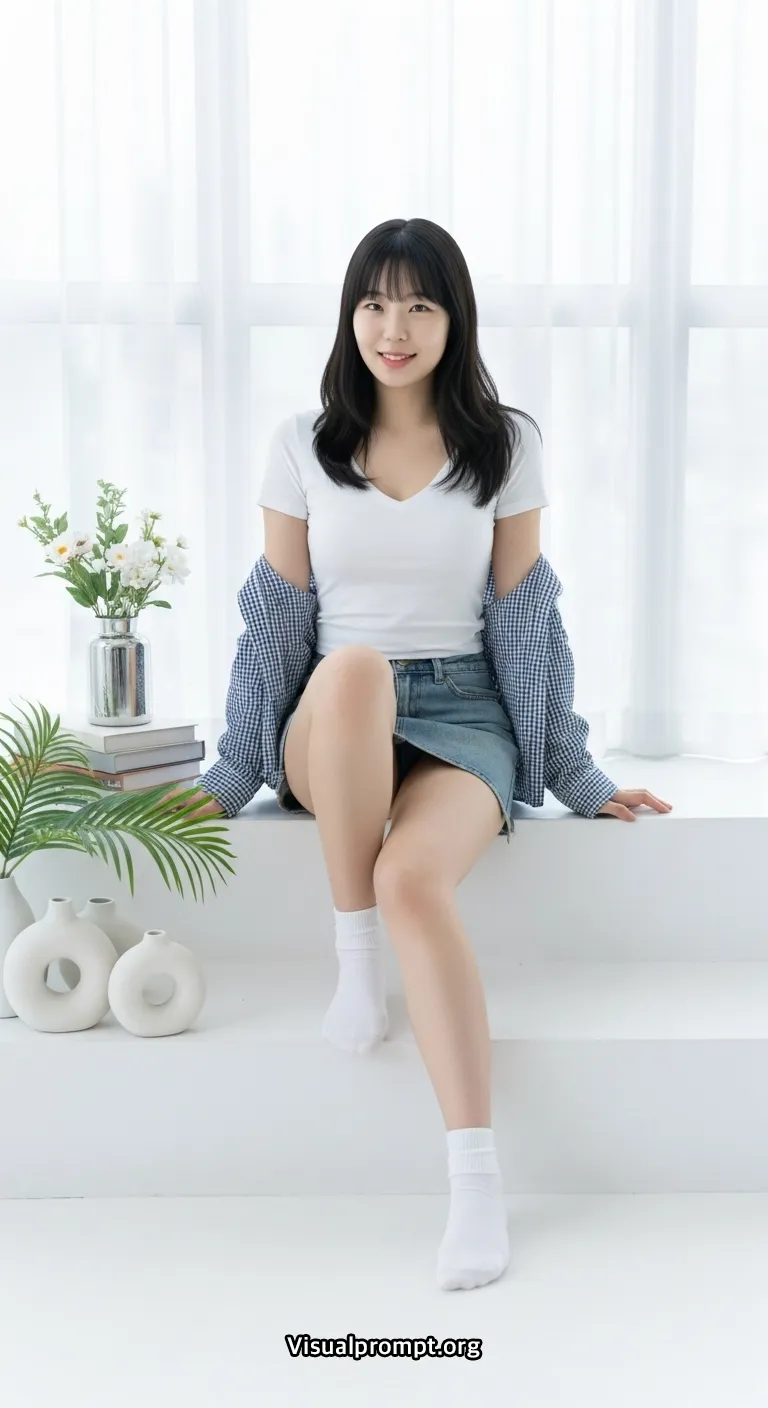 Visualprompt.org white tshirt denim skirt studio snap 13