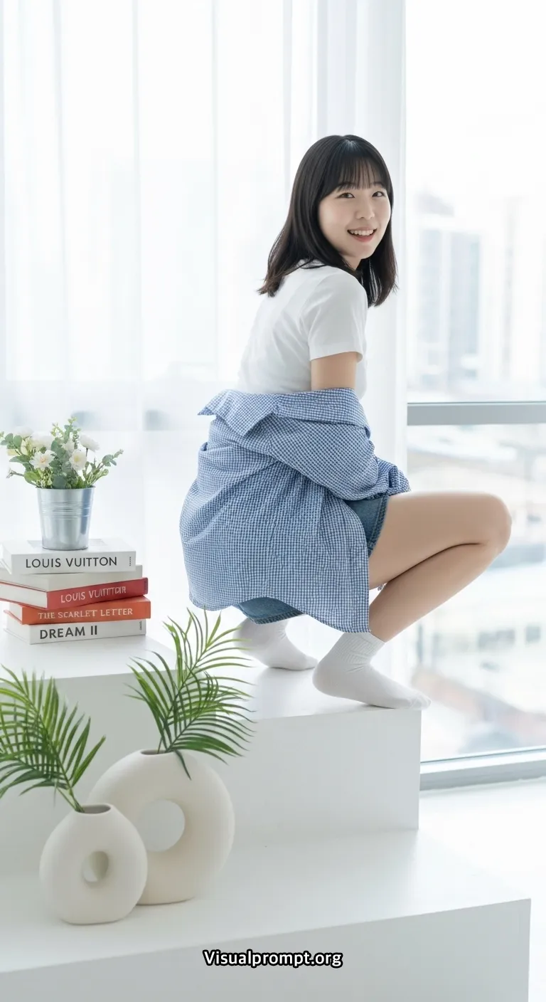 Visualprompt.org white tshirt denim skirt studio snap 14