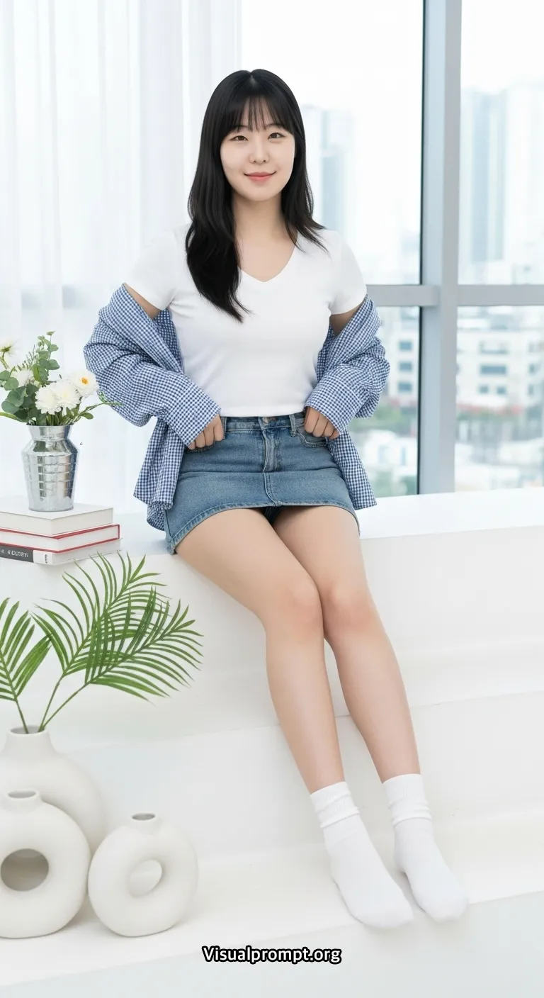 Visualprompt.org white tshirt denim skirt studio snap 15