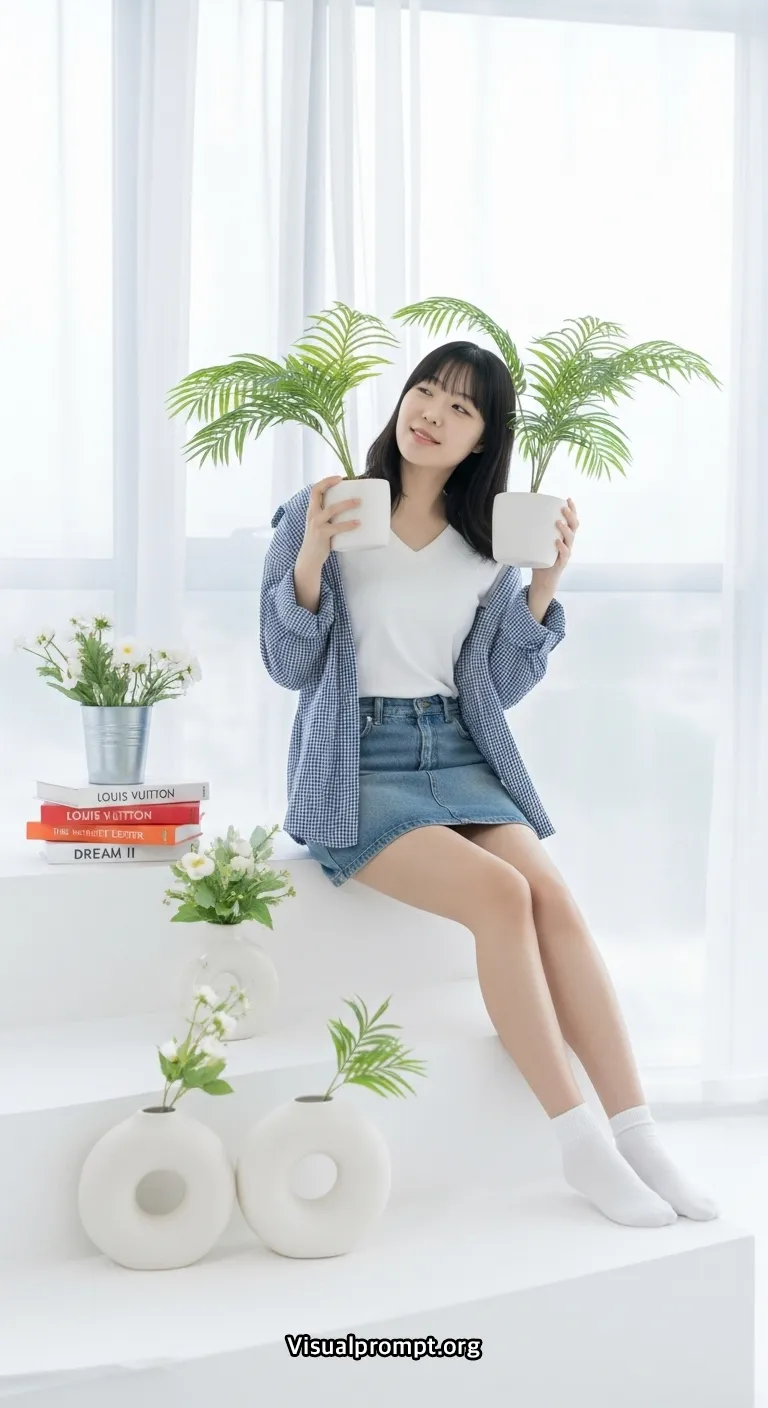 Visualprompt.org white tshirt denim skirt studio snap 16