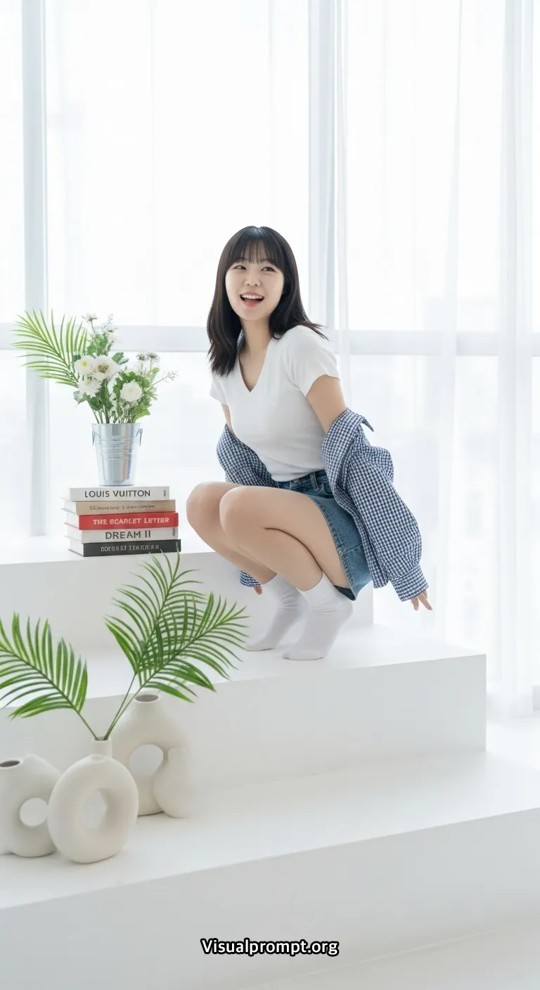 Visualprompt.org white tshirt denim skirt studio snap 17