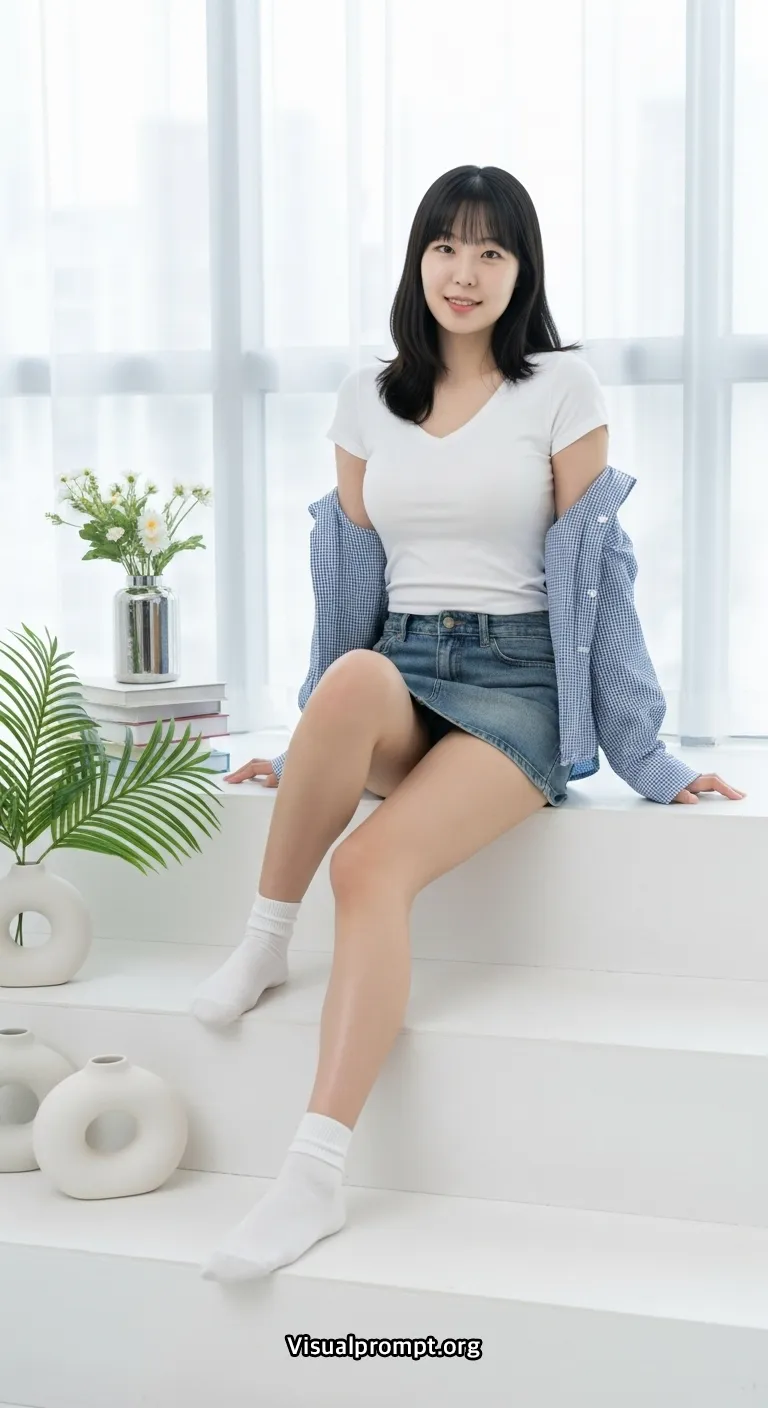 Visualprompt.org white tshirt denim skirt studio snap 18