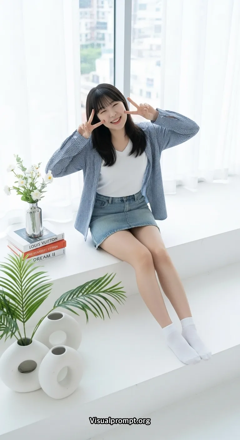 Visualprompt.org white tshirt denim skirt studio snap 19